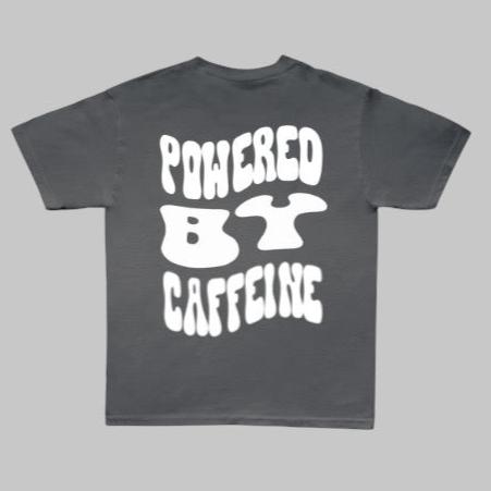 "Powered By Caffeine Oversized" Tee- Gray